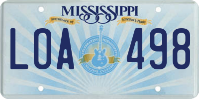 MS license plate LOA498