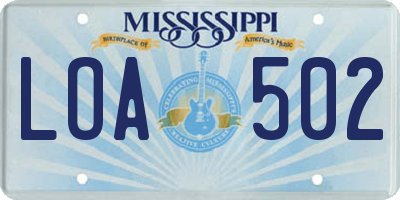 MS license plate LOA502