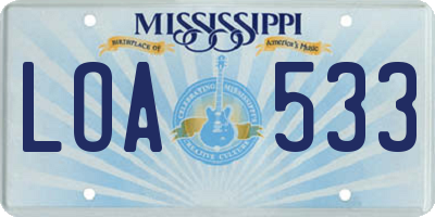 MS license plate LOA533