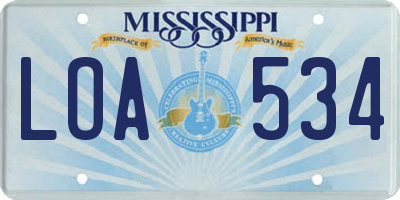MS license plate LOA534