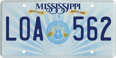 MS license plate LOA562