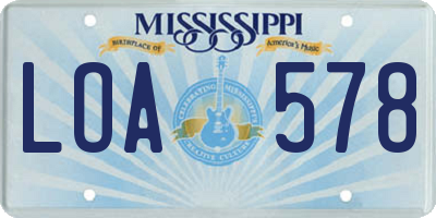 MS license plate LOA578
