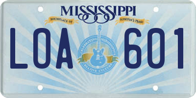 MS license plate LOA601
