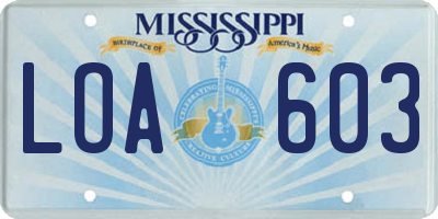 MS license plate LOA603