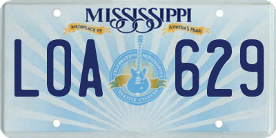 MS license plate LOA629