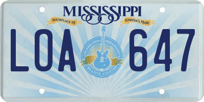 MS license plate LOA647