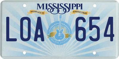 MS license plate LOA654