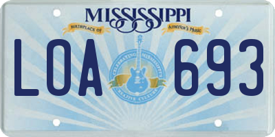 MS license plate LOA693