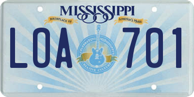 MS license plate LOA701