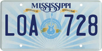 MS license plate LOA728