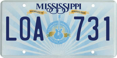 MS license plate LOA731