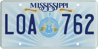 MS license plate LOA762