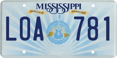 MS license plate LOA781