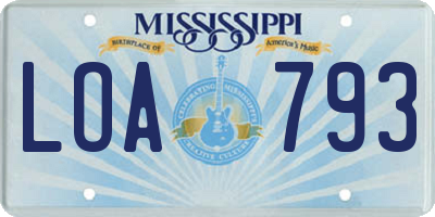 MS license plate LOA793