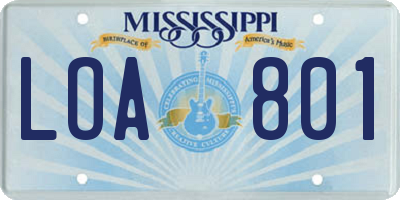 MS license plate LOA801