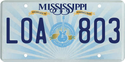 MS license plate LOA803