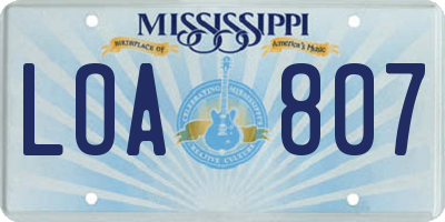 MS license plate LOA807