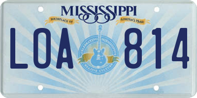 MS license plate LOA814
