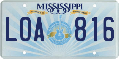MS license plate LOA816
