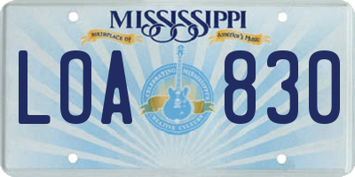 MS license plate LOA830