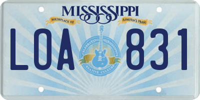 MS license plate LOA831