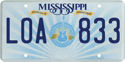 MS license plate LOA833