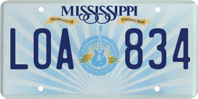 MS license plate LOA834