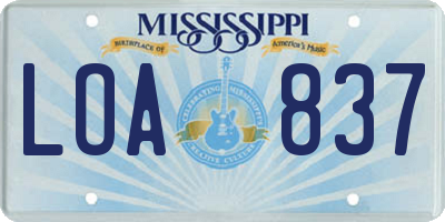 MS license plate LOA837