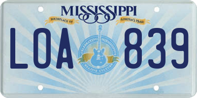 MS license plate LOA839