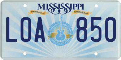 MS license plate LOA850