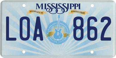 MS license plate LOA862
