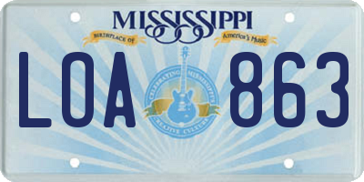 MS license plate LOA863