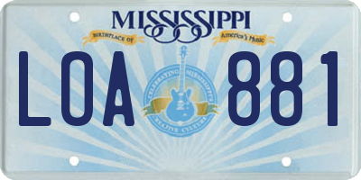 MS license plate LOA881