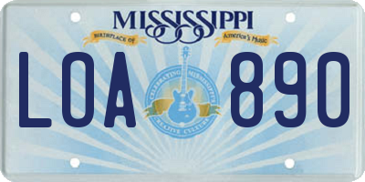 MS license plate LOA890