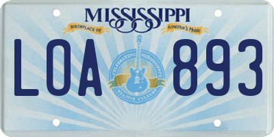 MS license plate LOA893