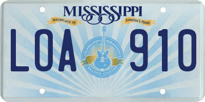 MS license plate LOA910