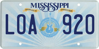 MS license plate LOA920