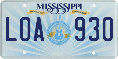 MS license plate LOA930
