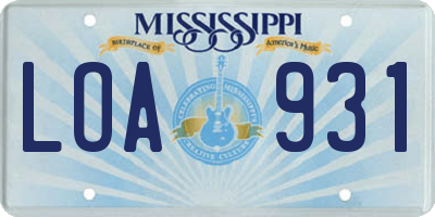 MS license plate LOA931
