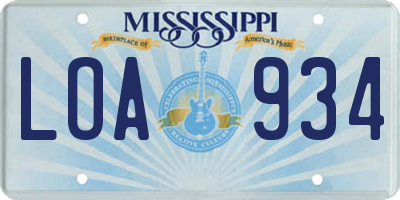 MS license plate LOA934