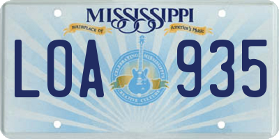 MS license plate LOA935