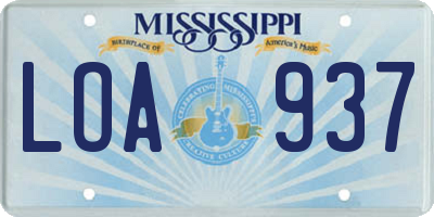 MS license plate LOA937