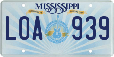 MS license plate LOA939
