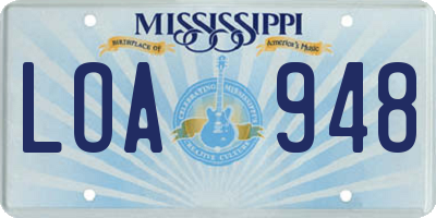 MS license plate LOA948