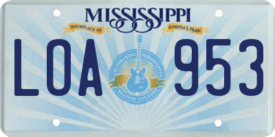 MS license plate LOA953