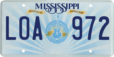 MS license plate LOA972