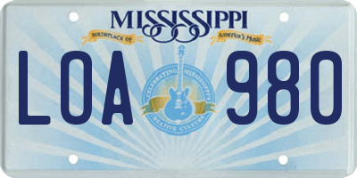MS license plate LOA980