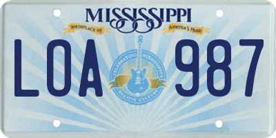 MS license plate LOA987