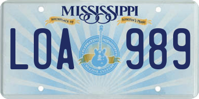 MS license plate LOA989
