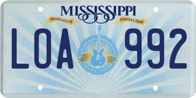 MS license plate LOA992